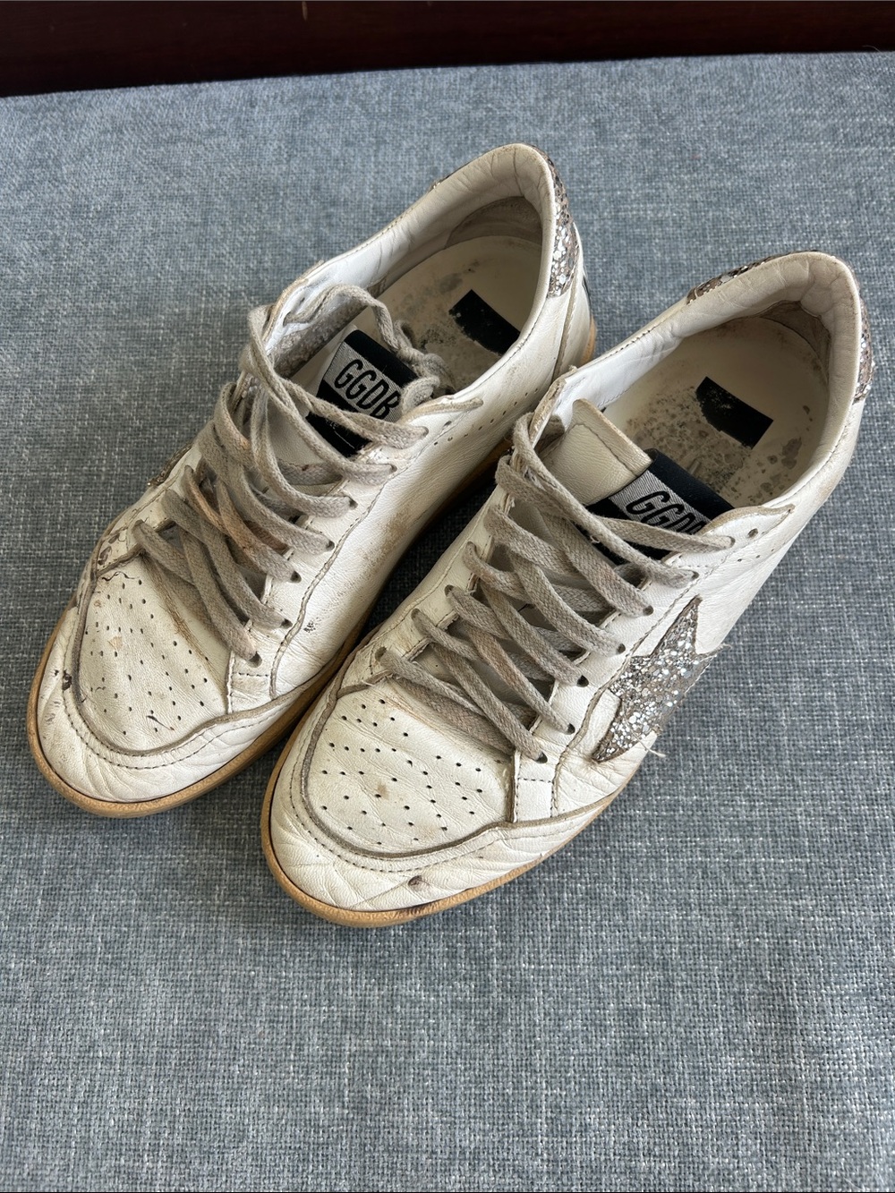 Golden Goose Women’s White Leather Sneakers with Silver Glitter Star